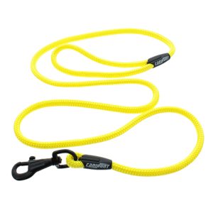 Vu de dessus : Laisse en paracorde jaune 1 snap noir marque CANIHUNT