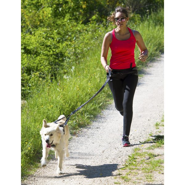 Photo d'un coureur canicross et son chien équipé du matériel canisport de la gamme idog